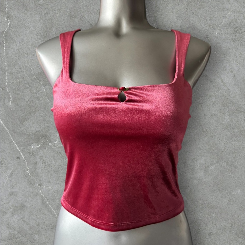 $10 Add-on | Rose Wine Velvet Crop Tank with Keyhole